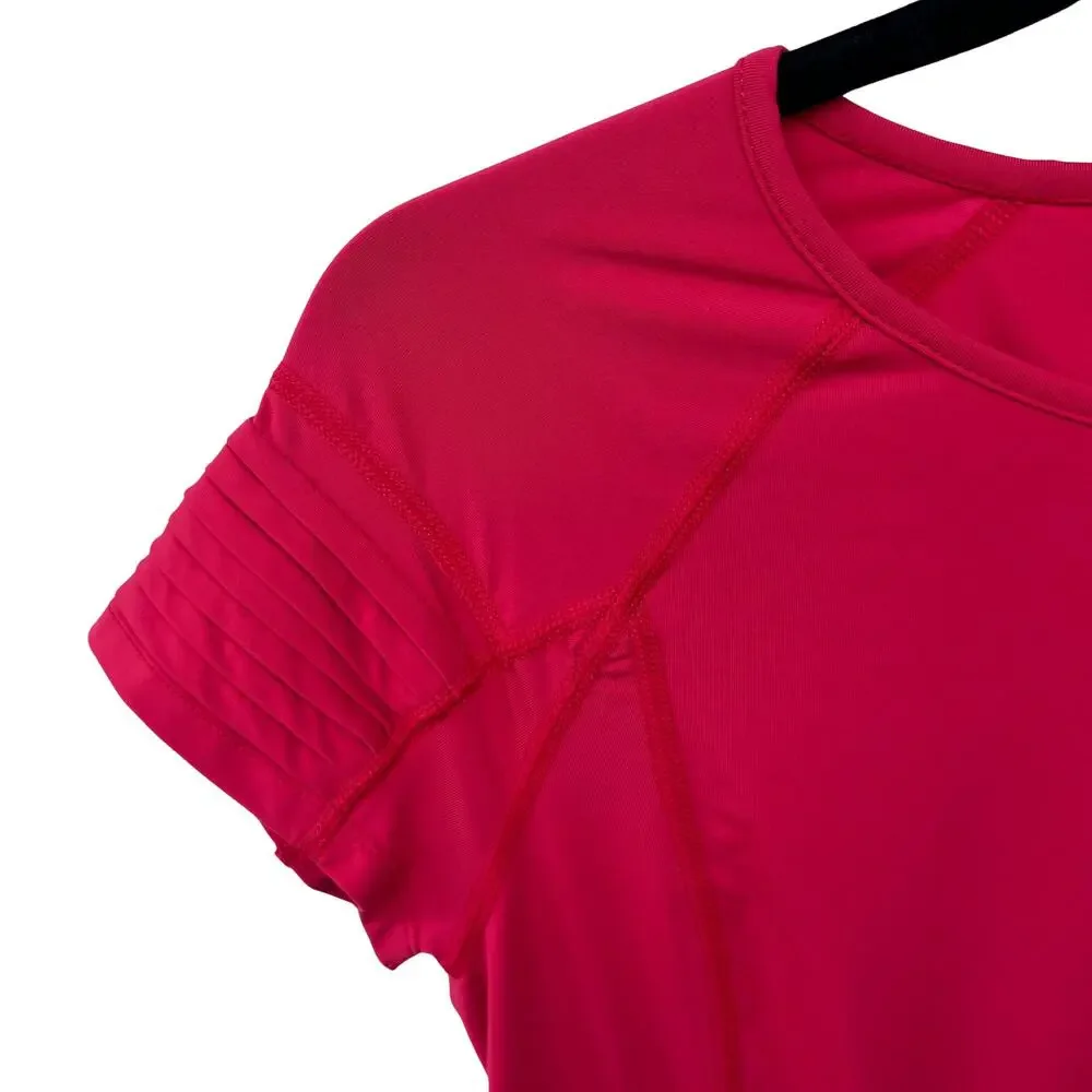 Title Nine Athletic Tee Shirt Pink Nylon Stretch Short Sleeve Pocket Small - Picture 3 of 6